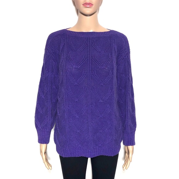 Vintage Kenzo Purple Chunky Knit Boat Neck Sweater - Picture 1 of 4